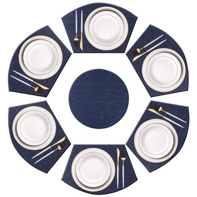 PIGCHCY Wedge Shaped Placemats Set of 6 with Centerpiece Round Mats Washable Kitchen Placemats Heat-Resistant Table Mats (Navy Blue)