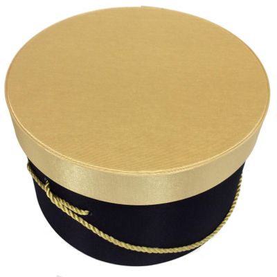 Sarah's Hat Boxes Classic Black/Gold Hat Box  21.5" x 11.5" (Dia. x Ht.) Handmade in USA  Odorless Non-Toxic Adhesive, Cording Handle  Premium Storage for Hats & Accessories
