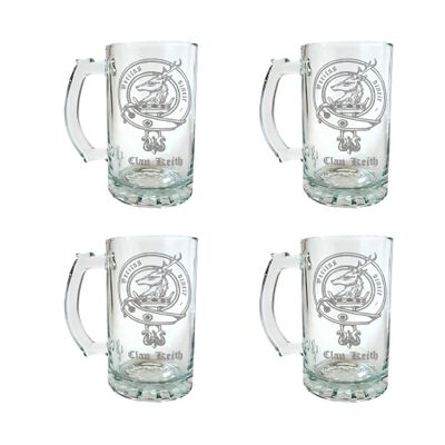 Clan Keith Scottish Crest 27oz Stein Set of 4, Engraved Personalization Included