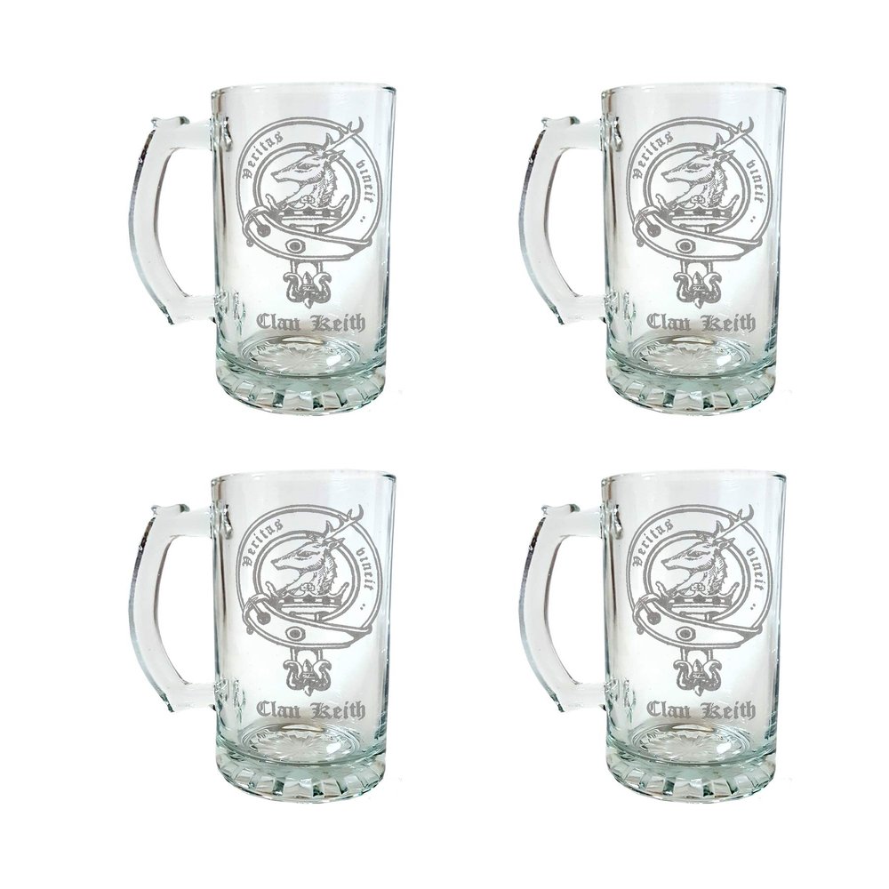 Clan Keith Scottish Crest 27oz Stein Set of 4, Engraved Personalization Included