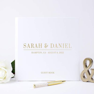 Wedding Guest Book, Personalized Custom White Sign-in or Photo Album Hand Made with Real Foil - Hardcover (12x12 inches)