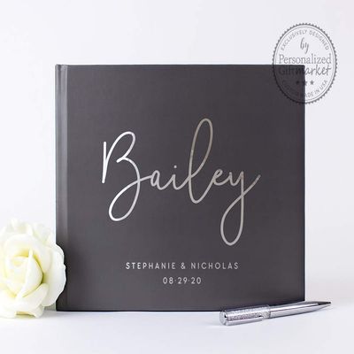 Personalized Wedding Guest Book, Bridal Shower Engagement Gift or Photo Album with Real Foil - Hardcover (12x12 inches)