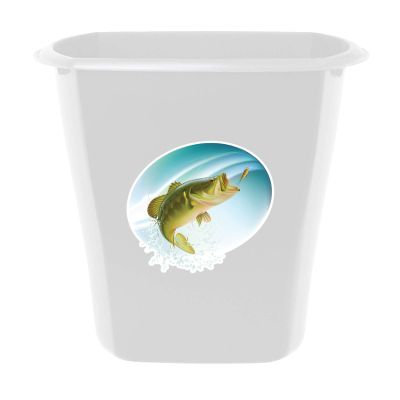 5.5 Gallon White Plastic Wastebasket Trash Can Featuring Your Choice of an Animal Themed Vinyl Decal - Free Trash Bag Included (Bass Spash)