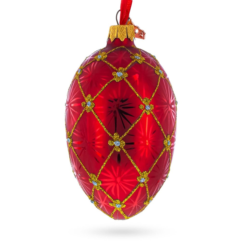 1897 Coronation in Red Royal Egg Glass Ornament 4 Inches