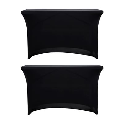 2 Pack 4ft Rectangle Black Cocktail Tablecloth with Stretch Spandex Fitted Table Cover for Bar Table Wedding Table Cocktail Table Massage Table Kitchen Table