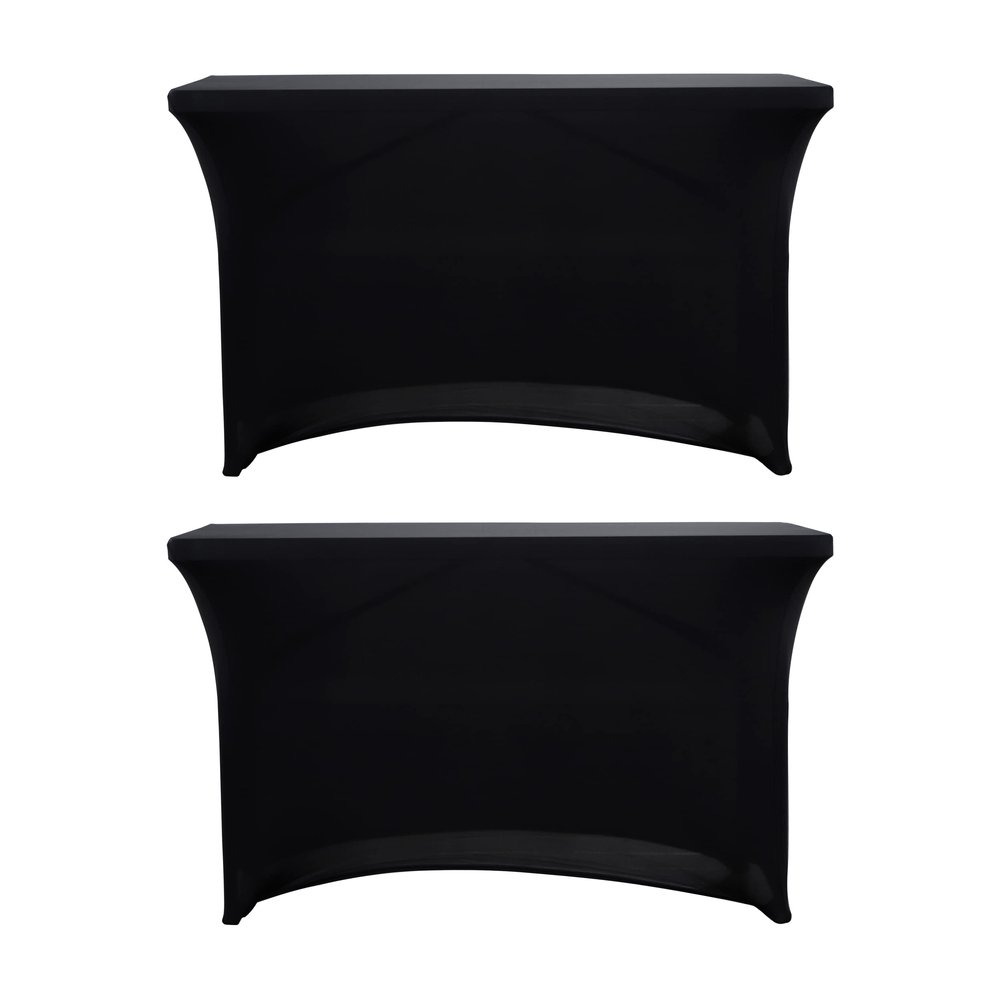 2 Pack 4ft Rectangle Black Cocktail Tablecloth with Stretch Spandex Fitted Table Cover for Bar Table Wedding Table Cocktail Table Massage Table Kitchen Table