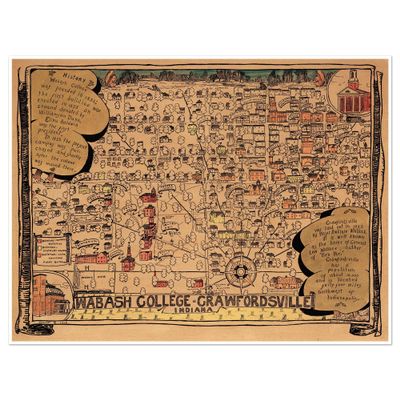 Wabash College | Crawfordsville Indiana Campus Guide circa 1876 | Vintage Wall Decor Art Print | 24 x 32 inches