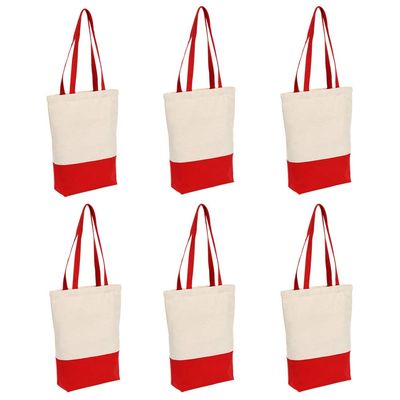 Azuca Canvas Tote Bag Heavy Duty 12 oz Cotton with Bottom Gusset Grocery Beach Shopping Bag 17x14x4 Inches - 6 Pack (Red)
