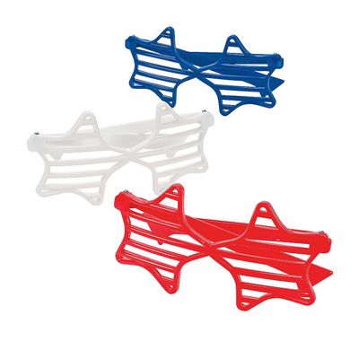 Fun Express - Rwb Star Shaped Shutter Shades for Fourth of July - Apparel Accessories - Eyewear - Novelty Glasses - Fourth of July - 12 Pieces