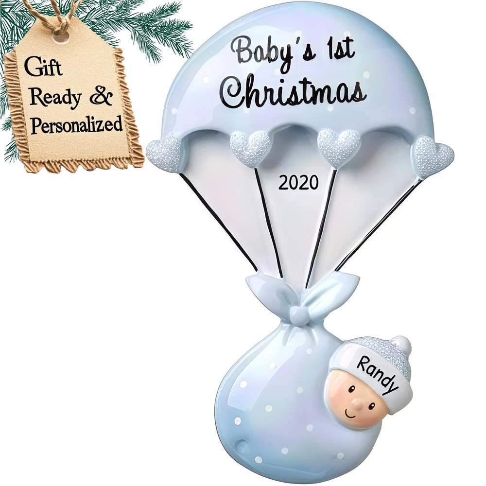 3D Personalized Babys First Christmas Ornament 2025 Boy | Baby's First Christmas Ornament 2025 Baby Ornaments for Xmas Tree My 1st Xmas Boy Ornaments for New Parents Couples - Baby in Blue Parachute