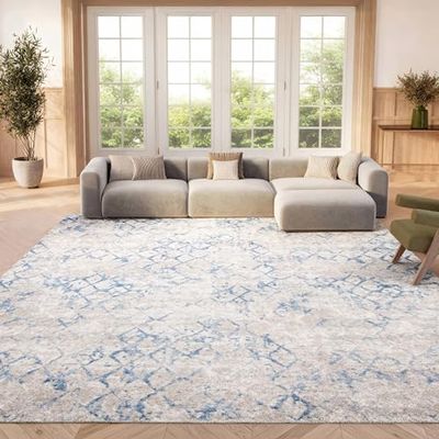 SAFAVIEH Area Rug 8x10 - Amelia Collection - Large - Light Grey & Blue, Modern Design, Non-Shedding & Easy Cleaning, Ideal for Living Room, Bedroom, Office, Dining Space (ALA783G)