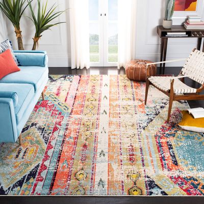 SAFAVIEH Area Rug 8x10 - Madison Collection - Large - Blue & Orange, Boho Chic Tribal Distressed Design, Non-Shedding & Easy Cleaning, Ideal for Living Room, Bedroom, Office, Dining Space (MAD422F)