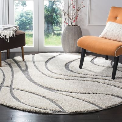 SAFAVIEH Florida Shag Collection 4' Round Cream/Grey SG471 Abstract Wave Non-Shedding Living Room Bedroom Dining Room Entryway Plush 1.2-inch Thick Area Rug
