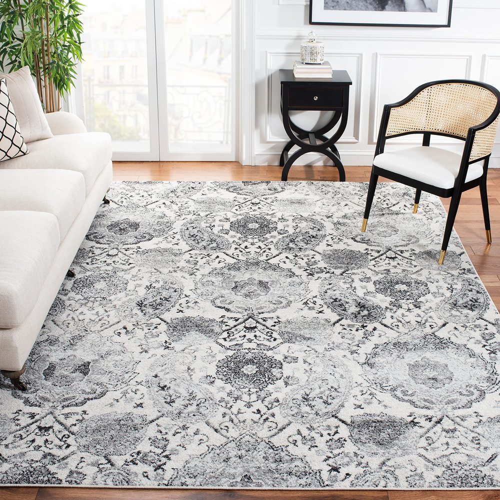 SAFAVIEH Area Rug 8x10 - Madison Collection - Large - Cream & Silver, Boho Chic Glam Paisley Design, Non-Shedding & Easy Cleaning, Ideal for Living Room, Bedroom, Office, Dining Space (MAD600D)
