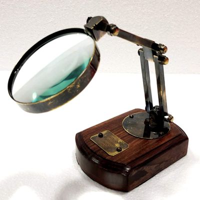 Antique Brass Compaq Magnifying Glass Vintage Nautical Table Decor Magnifier Office Decor