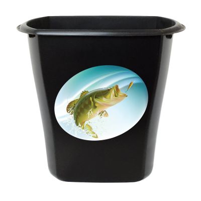 5.5 Gallon Black Plastic Wastebasket Trash Can Featuring Your Choice of an Animal Themed Vinyl Decal - Free Trash Bag Included (Bass)