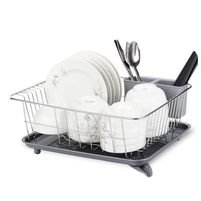 304 stainless Steel Dish Drying Drain Rack for Kitchen Sink, Multifunction Dish Drainers, Cups Kitchen Storage Drain Rack Holder, with Tray and Chopsticks Cage 37.5cm  29.3cm  17cm