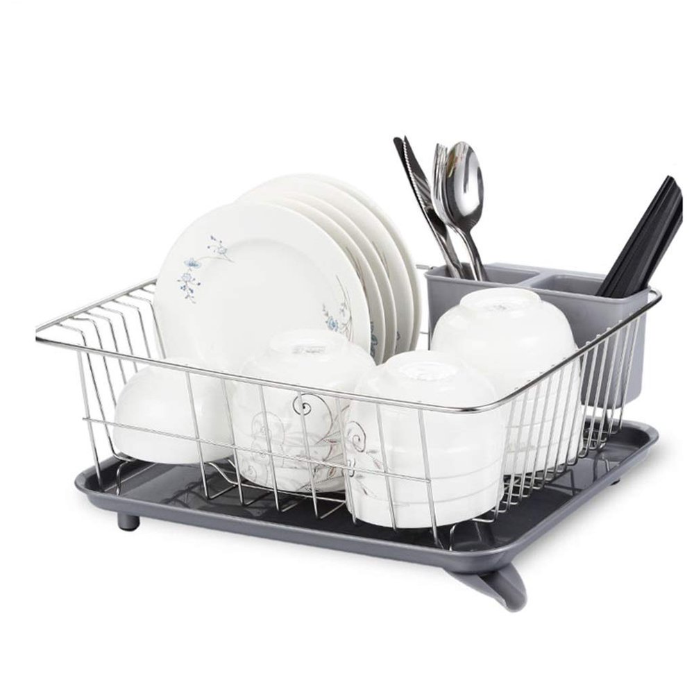 304 stainless Steel Dish Drying Drain Rack for Kitchen Sink, Multifunction Dish Drainers, Cups Kitchen Storage Drain Rack Holder, with Tray and Chopsticks Cage 37.5cm  29.3cm  17cm