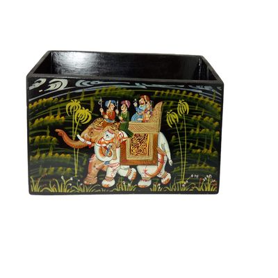 India Meets India Wooden Book Rack Book Holder Organizer with Mughal Art Painting 12x10 Inch Made by Awarded Indian Artisan