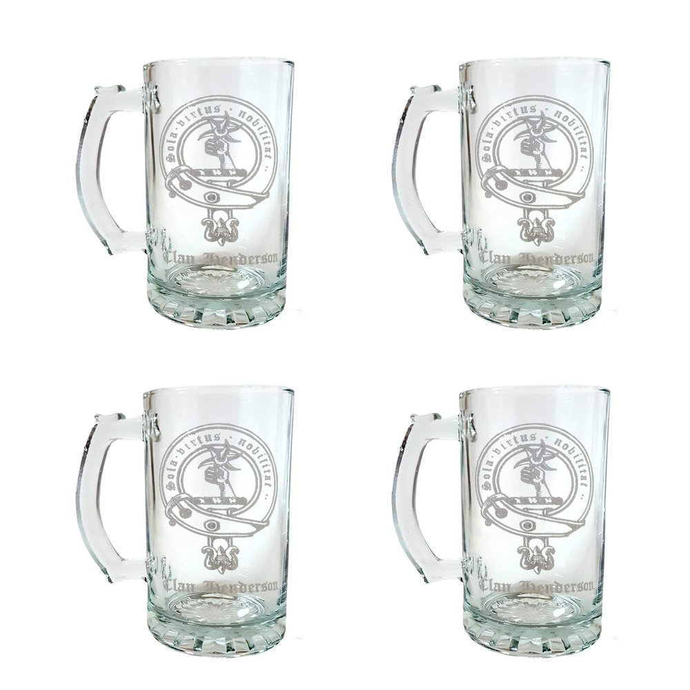 Henderson Scottish Clan Crest 27 oz Stein Set of 4  Personalized Heraldic Engraving