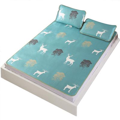 Fdit Cooling Mattresses 3D Printing Foldable Cooling Summer Sleeping Mat Ice Silk Cover with Pillow Set for Home Bedroom(Twin XL)