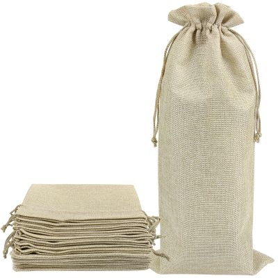 Shintop 10pcs Jute Wine Bags 1.5L, 16 x 6.7 inches Hessian Wine Bottle Gift Bags with Drawstring (Brown)