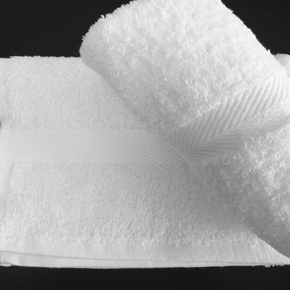 48 New White Salon SPA Gym Towels Dobby Border Ringspun 16X27 3LBS Premium