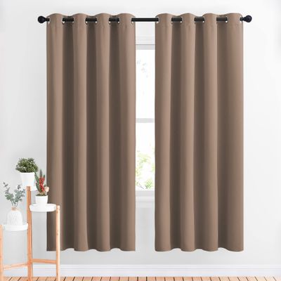 NICETOWN Kitchen Blackout Curtains and Drapes - Triple Weave Energy Saving Thermal Insulated Solid Grommet Blackout Panels for Patio (1 Pair, 52 inches by 72 Inch, Cappuccino)