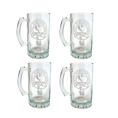 Clan Logan Scottish Crest 16oz Stein Set of 4  Personalized Heraldic Engraving