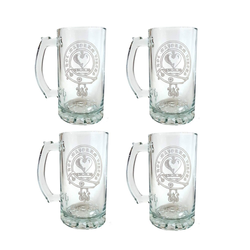 Clan Logan Scottish Crest 16oz Stein Set of 4  Personalized Heraldic Engraving