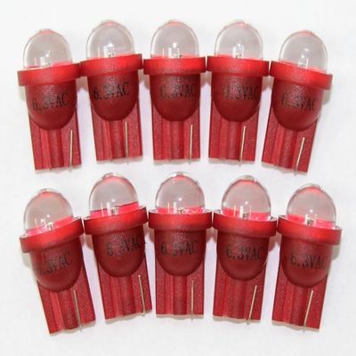RetroArcade.us 10 Pack Pinball Replacement Bulb LED 6.3 Volt AC, 555 Clear Wedge Base T10 Cool Red Short