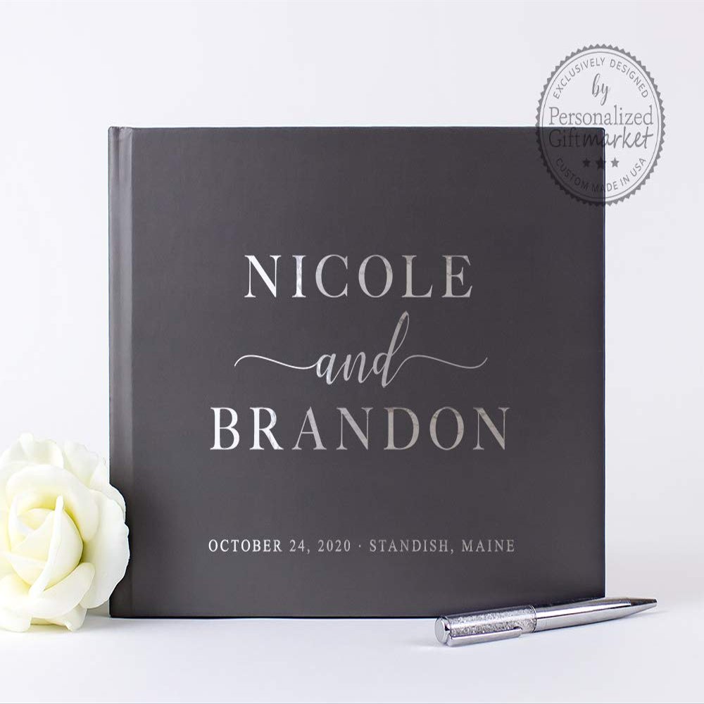 Personalized Wedding Guest Book or Photo Album, Custom with Names Date Gift for Bride and Groom - Hardcover (10x8 inches)