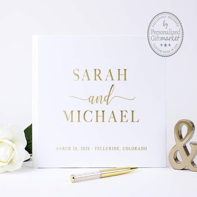 Customized Wedding Guest Book or Photo Album, Personalized with Bride Groom Names Sign-In Book with Real Foil - Hardcover (10x8 inches)