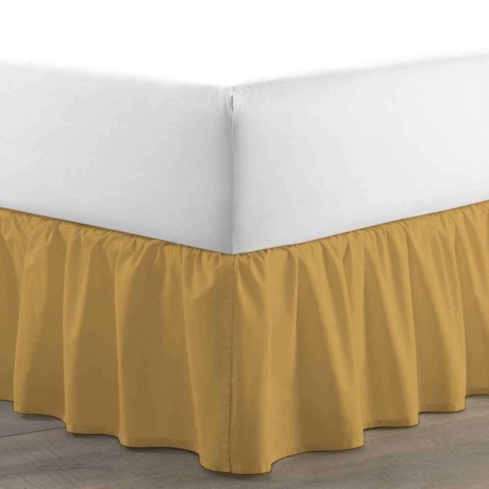 Amuze Bedding Egyptian Cotton 300 Thread Count 1 PC Tailored Single Ruffled/Dust Ruffle Bed Skirt (Gold, Queen XL, Drop Length 19 Inches)