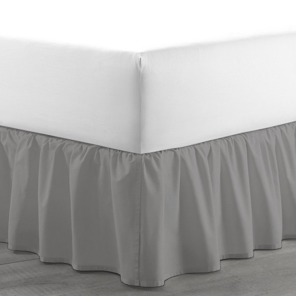 Amuze Bedding Egyptian Cotton 300 Thread Count 1 PC Tailored Single Ruffled/Dust Ruffle Bed Skirt (Silver Grey, Short Queen, Drop Length 11 Inches)