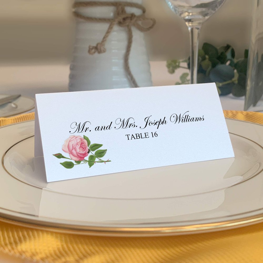 Pink Tea Rose Place Cards, Set of 60, Pre-cut and Scored - Wedding, Party, Dinner, and Special Events - Made in the USA