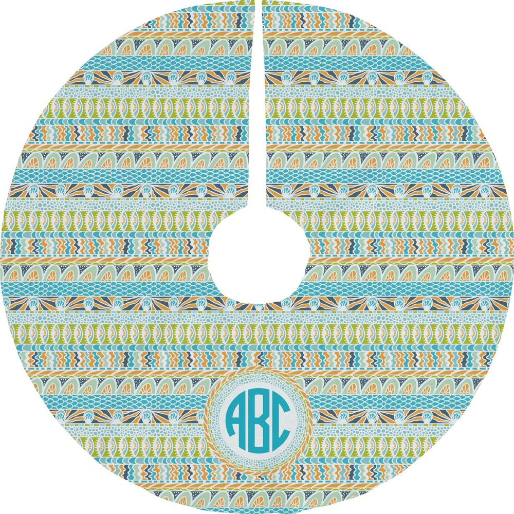 YouCustomizeIt Personalized Teal Circles & Stripes Tree Skirt