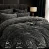 PHF Truly Velvet Duvet Cover Set Queen Size, 3pcs Ultra Soft Breathable Comforter Cover Set, Luxury Cozy Flannel Duvet Cover with Pillow Shams Bedding Collection, 90" x 90", Dark Grey view 3
