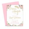 Modern Pink Paper Princess Birthday Invitations for Girls, Floral Princess 1st Birthday Invitations, Your choice of Quantity, Age, Info and Envelope Color view 1