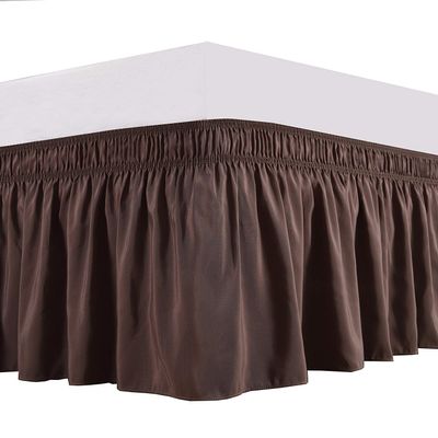 Amuze Bedding Wrap Around Bed Skirts, Easy On/Easy Off 110% Cotton Elastic,300 Thread Count,Solid Ruffled Bed Skirt- Bed Wrap with 11 Inch Tailored Drop,(King,Cocoa)