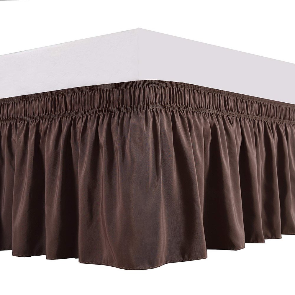 Amuze Bedding Wrap Around Bed Skirts, Easy On/Easy Off 110% Cotton Elastic,300 Thread Count,Solid Ruffled Bed Skirt- Bed Wrap with 11 Inch Tailored Drop,(King,Cocoa)