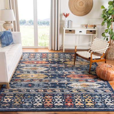 SAFAVIEH Area Rug 8x10 - Charleston Collection - Large - Navy & Ivory, Boho Distressed Design, Non-Shedding & Easy Cleaning, Ideal for Living Room, Bedroom, Office, Dining Space (CHL421N)