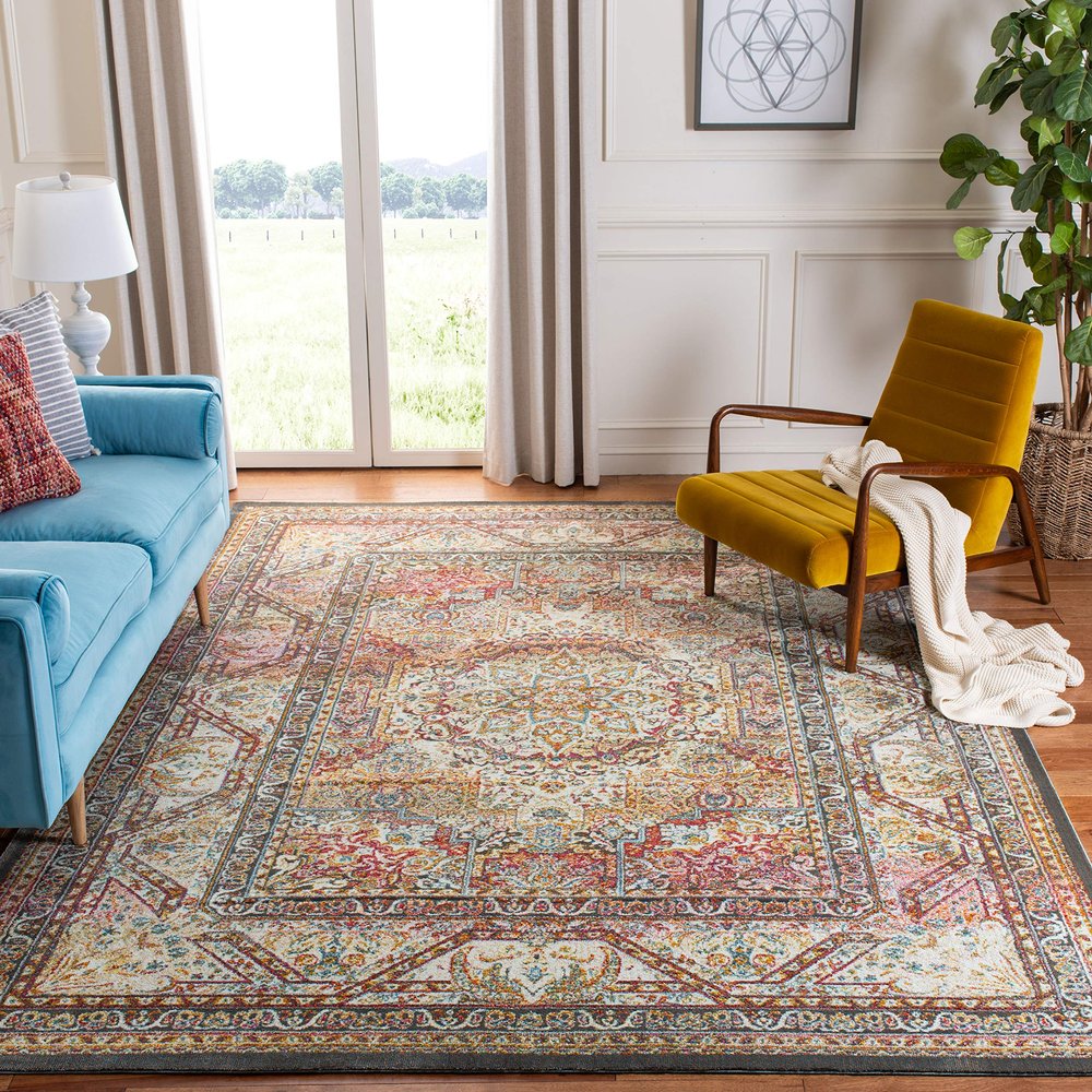 SAFAVIEH Area Rug 8x10 - Luxor Collection - Large - Ivory & Fuchsia, Non-Shedding & Easy Cleaning, Ideal for Living Room, Bedroom, Office, Dining Space (LUX322A)