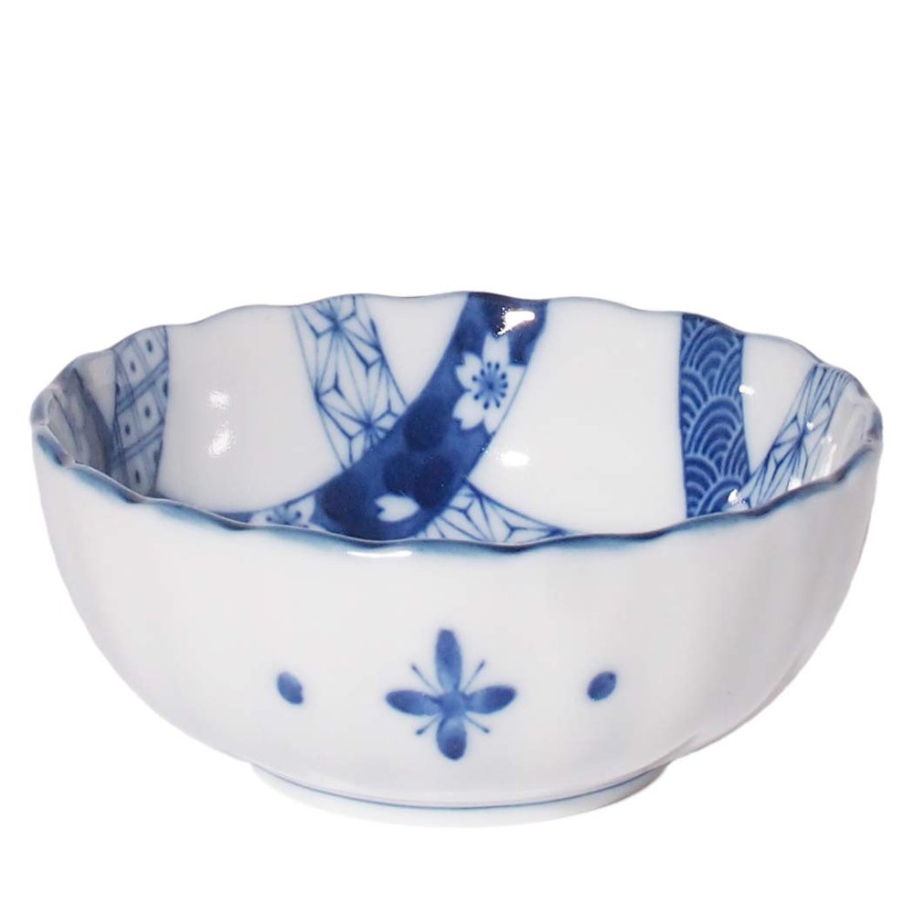 Minoru Pottery Obi Small Crest Chrysanthemum Shape 5.5 Square Pot, Blue, Diameter 6.6 x 2.4 inches (16.7 x 6.1 cm)