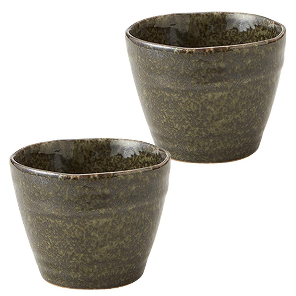 minoru touki Deep Green Glaze Roku-Soba Chiyohisa Green 8.6~6.9cm Set of 2 3.44H2.76in 5.29oz