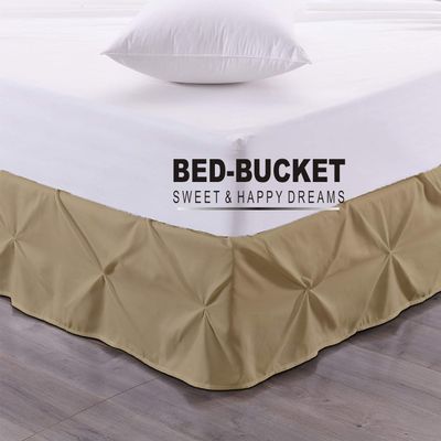 Bed-Bucket Luxurious Hypoallergenic Decorative 100% Natural Cotton 750 Thread Count Full-XL Size 54X80 Inch 1pc Pinch Pleated Bed Skirt 13" Inch Drop Length Taupe Solid