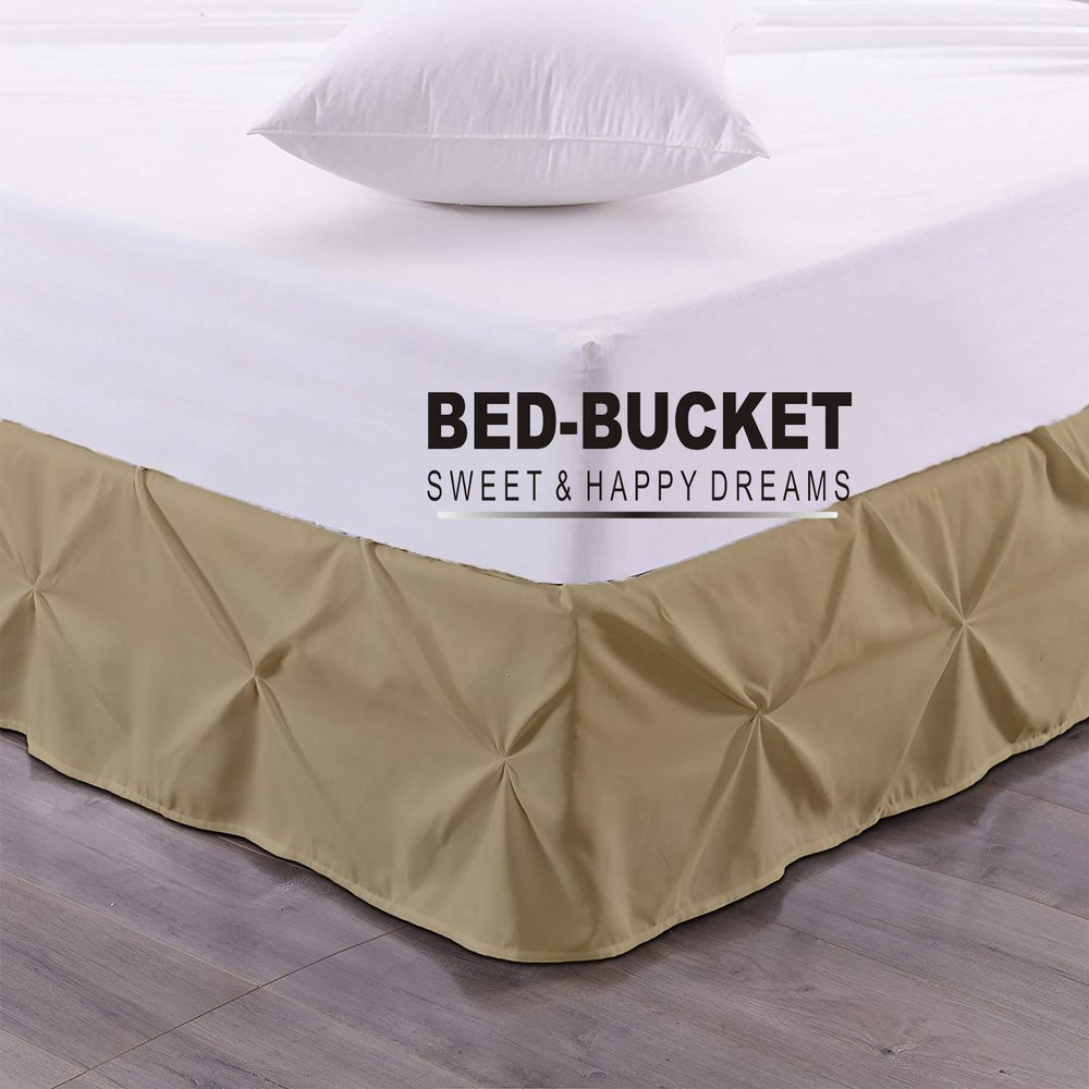 Bed-Bucket Luxurious Hypoallergenic Decorative 100% Natural Cotton 750 Thread Count Full-XL Size 54X80 Inch 1pc Pinch Pleated Bed Skirt 13" Inch Drop Length Taupe Solid
