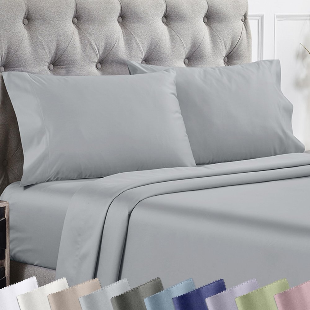California Design Den Pillow Cases Standard Size Set of 2-1000 Thread Count Sateen, Soft & Thick 100% Cotton Standard/Queen Size Pillow Case Set, Durable - Light Grey