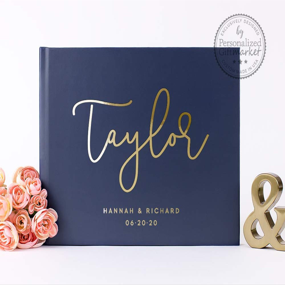 Custom Personalized Wedding Guest Book or Photo Album, Navy Memory Book, Sign in or Photo Booth Keepsake - Hardcover (10x8 inches)