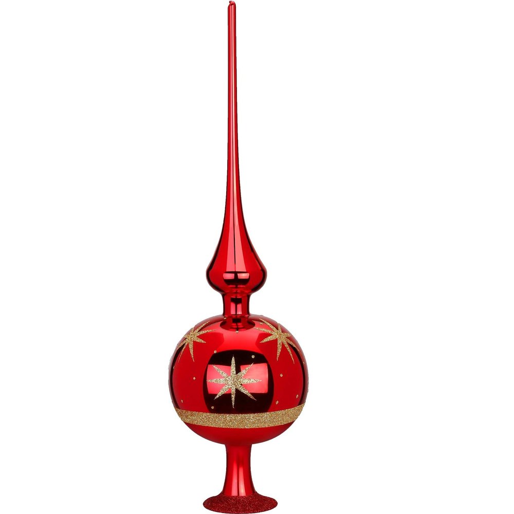 Inge Glas Starry Sky Red Shiny German Glass Christmas Tree Topper 14.2 Inch